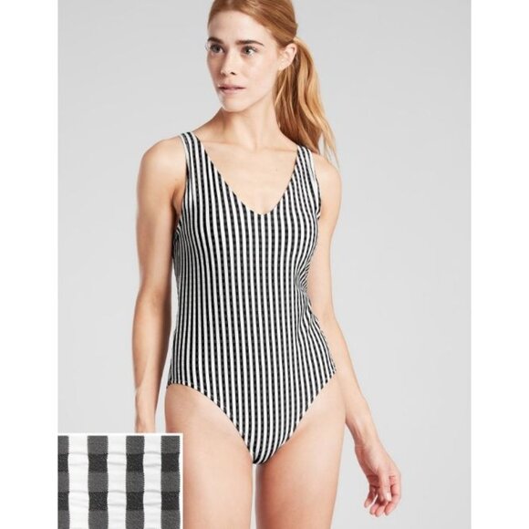 ATHLETA seersucker v neck one piece swimsuit size XS - Picture 1 of 7